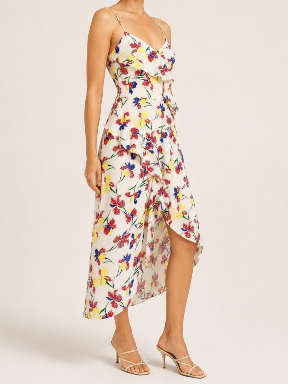 Banana Republic Floral Ruffle Midi Dress – White Multicolor – Size 4